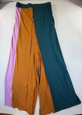 Anthropologie Hutch Women XL Green Orange NWT Colorblock Wide Leg Jumpsuit Boho